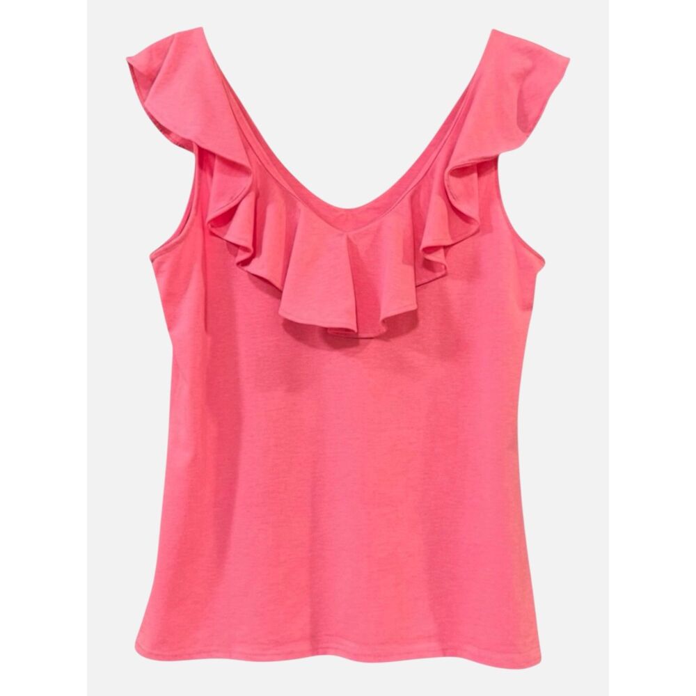 Lilly Pulitzer Alessa Pelican Pink V-Neck Ruffle Tank Top Resort Wear Size Small